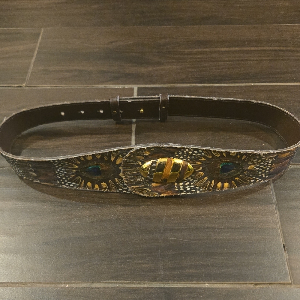 Genuine Peacock Feather Belt Sz 31-34 Inches Vintage NWOT